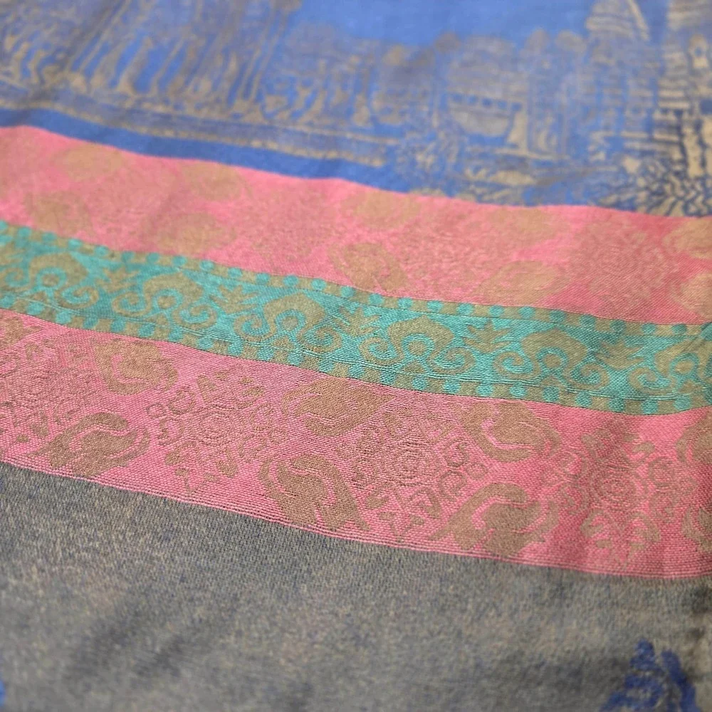 Unbranded Silk Shawl Women OS Blue Pink Excellent Angkor Wat Cambodia Scarf Wrap